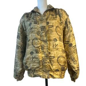 VTG Retro Details Sportswear Zip-up Lined Silk Bomber Jacket Women L Black Gold
